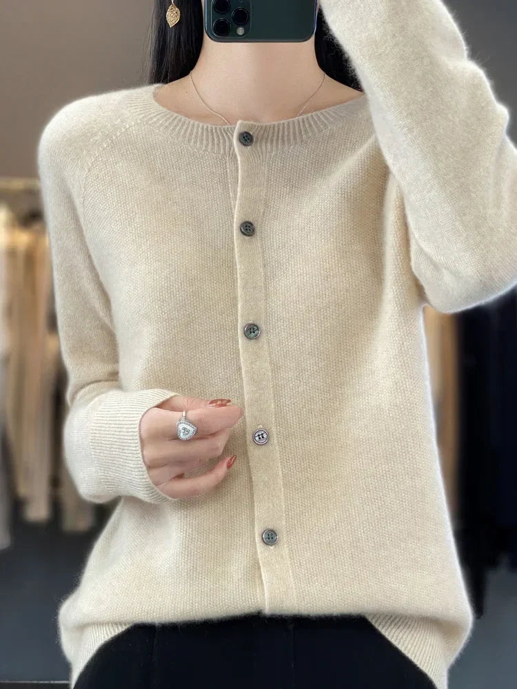 Women's Round Neck Button-Up Knit Cardigan