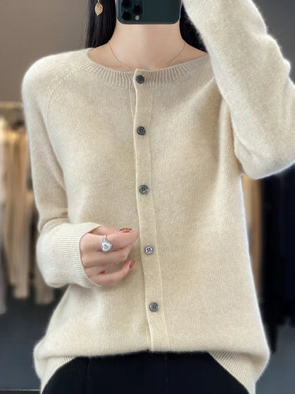 Women's Round Neck Button-Up Knit Cardigan