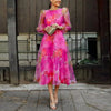 Floral Midi Dress With Sheer Sleeves for Wedding Guests