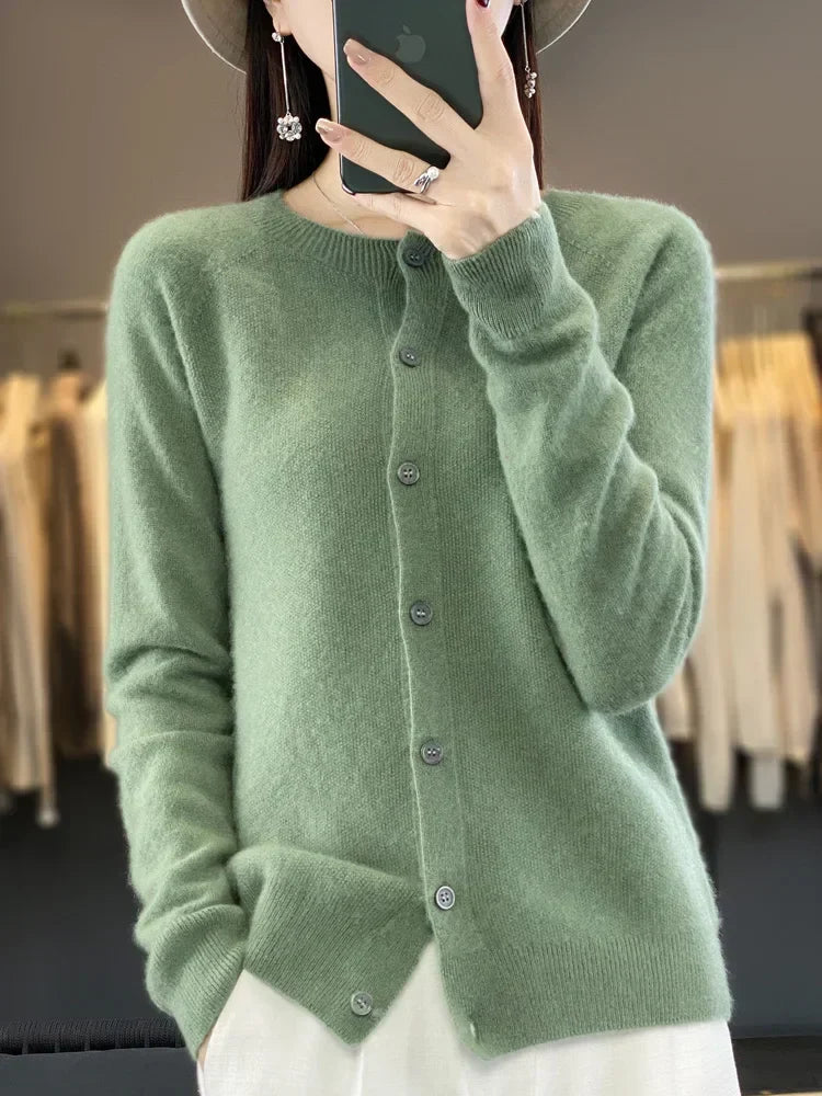Women's Round Neck Button-Up Knit Cardigan