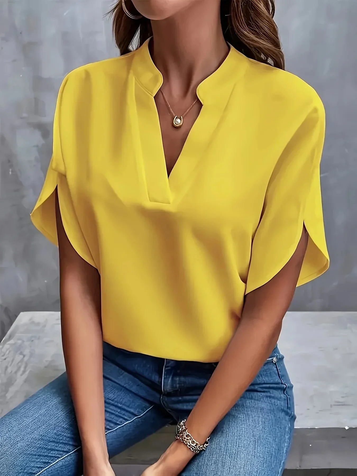 V Neck Blouse with Cap Sleeves and Flowy Fit