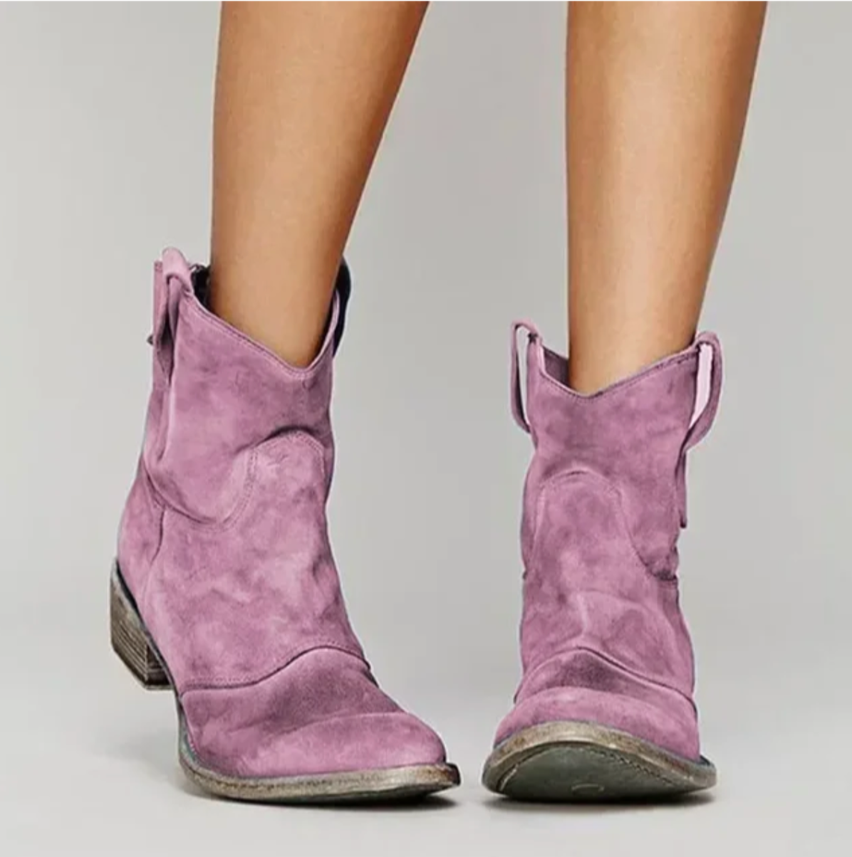 Western Ankle Boots With Low Heel