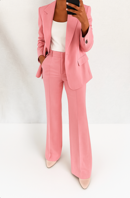 Women's Tailored Blazer and Wide Leg Trousers Two-Piece Set