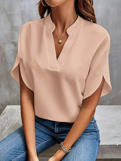 V Neck Blouse with Cap Sleeves and Flowy Fit