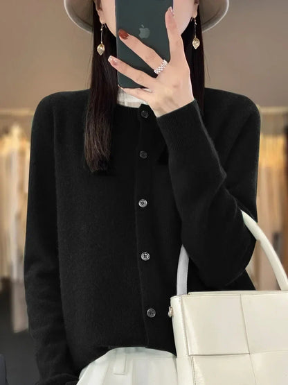 Women's Round Neck Button-Up Knit Cardigan