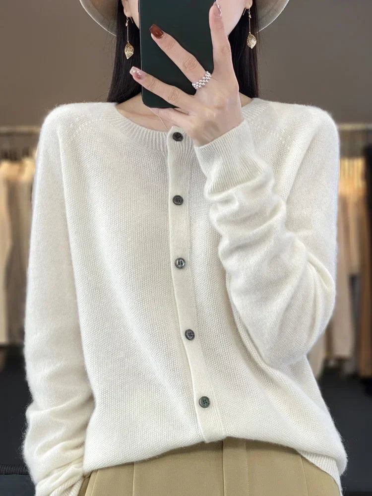 Women's Round Neck Button-Up Knit Cardigan
