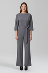 Round Neck Jumpsuit with Loose Sleeves and Tied Waist Belt