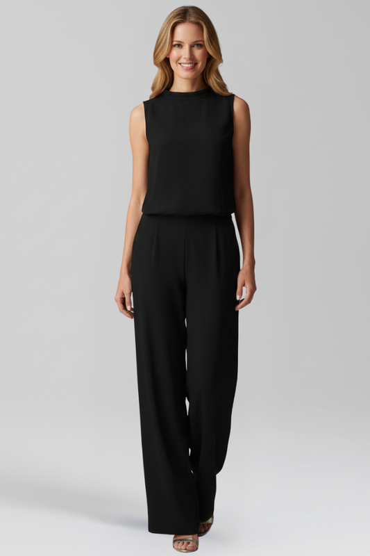 Sleeveless Wide Leg Jumpsuit with Round Neckline