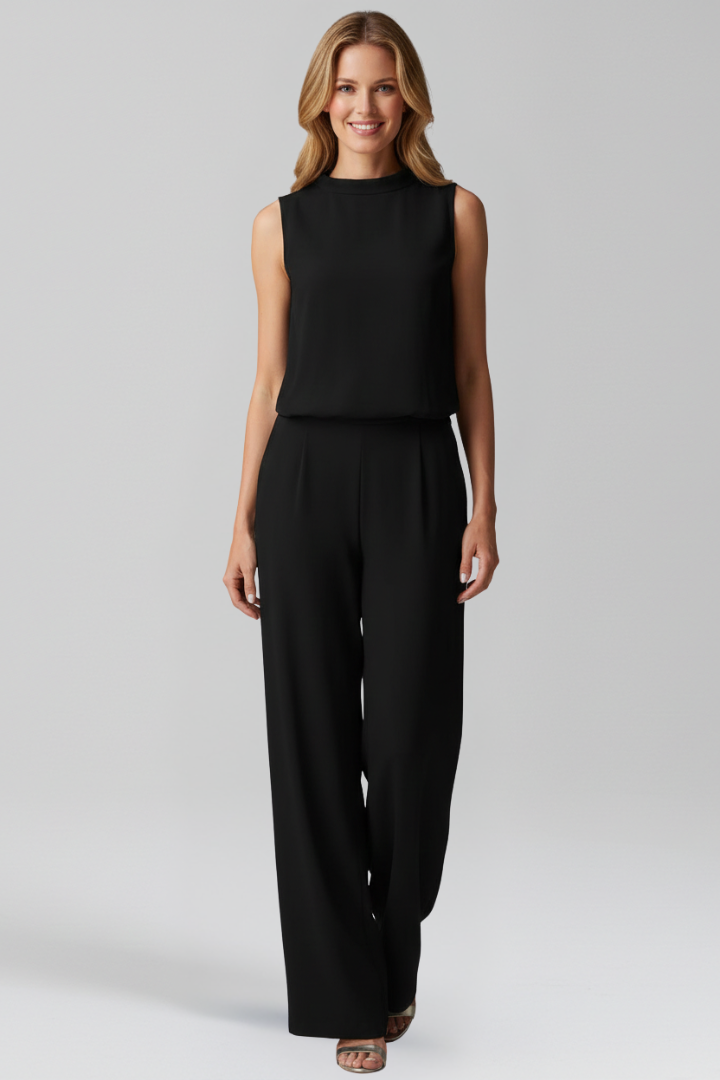Sleeveless Wide Leg Jumpsuit with Round Neckline