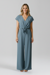 V Neck Wide Leg Jumpsuit with Tied Waist Knot
