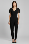 Sleeveless V Neck Jumpsuit with Fringe Shoulder Detail