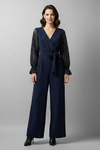 V-Neck Wrap Jumpsuit with Long Semi-Sheer Sleeves