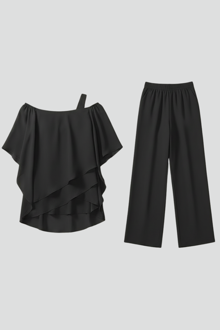 Women's Off-Shoulder Top and Wide-Leg Trousers Set