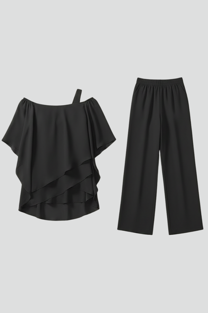 Women's Off-Shoulder Top and Wide-Leg Trousers Set
