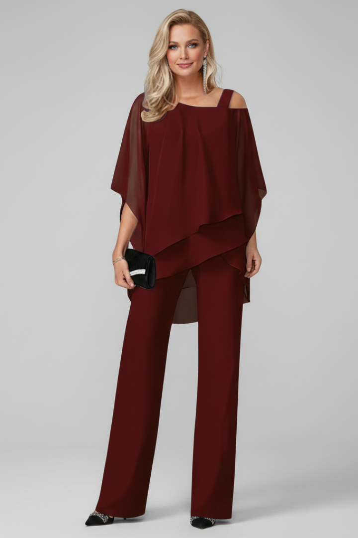 Women's Off-Shoulder Top and Wide-Leg Trousers Set