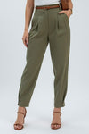 High Rise Tapered Pants with Belt and Front Pleats
