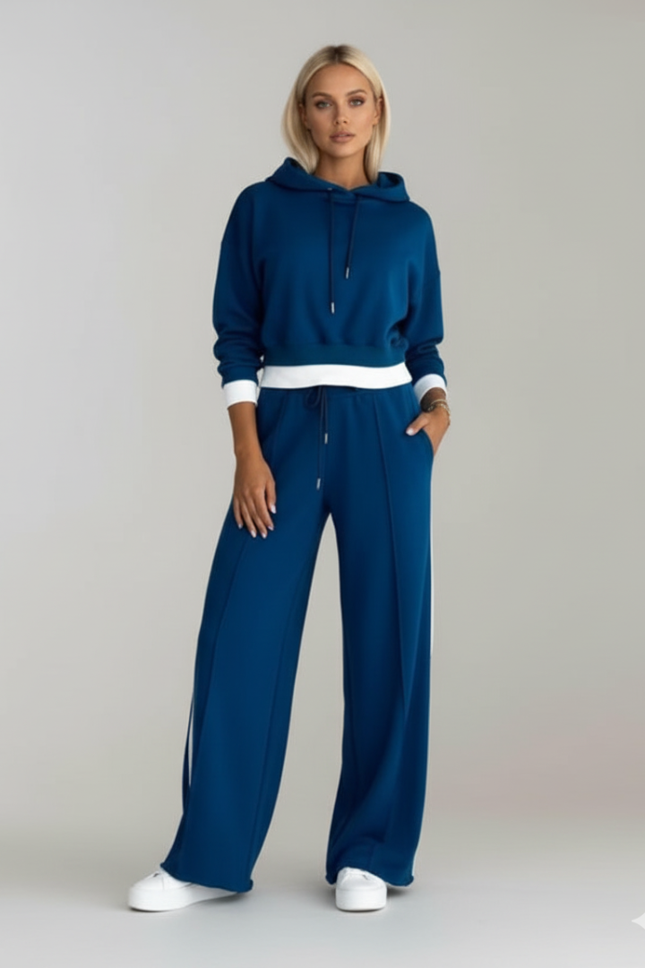Cropped Hoodie and Wide Leg Womens Two Piece Set