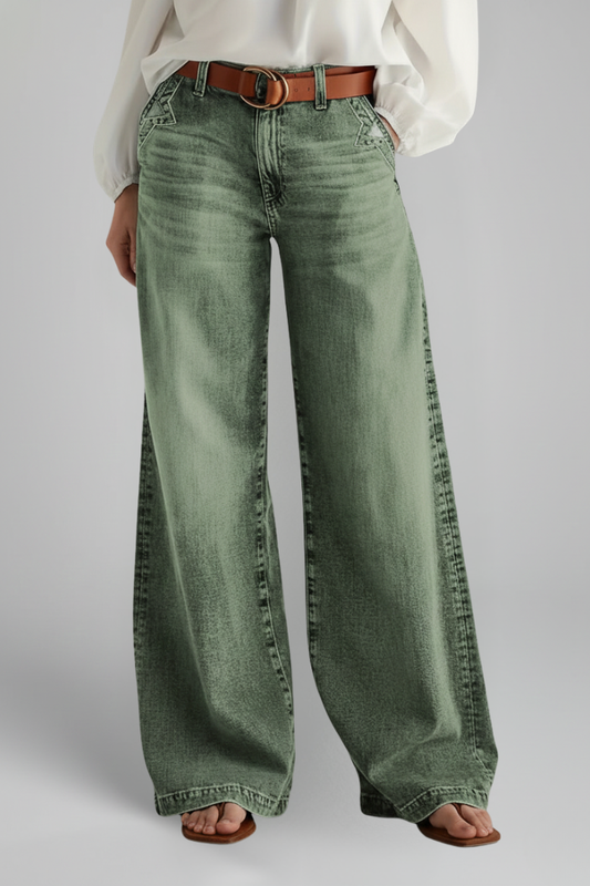 High Waist Wide Leg Womens Jeans with Structured Closure
