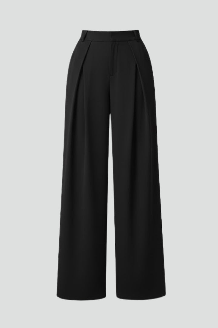 High Rise Wide Leg Trousers with Front Pleats