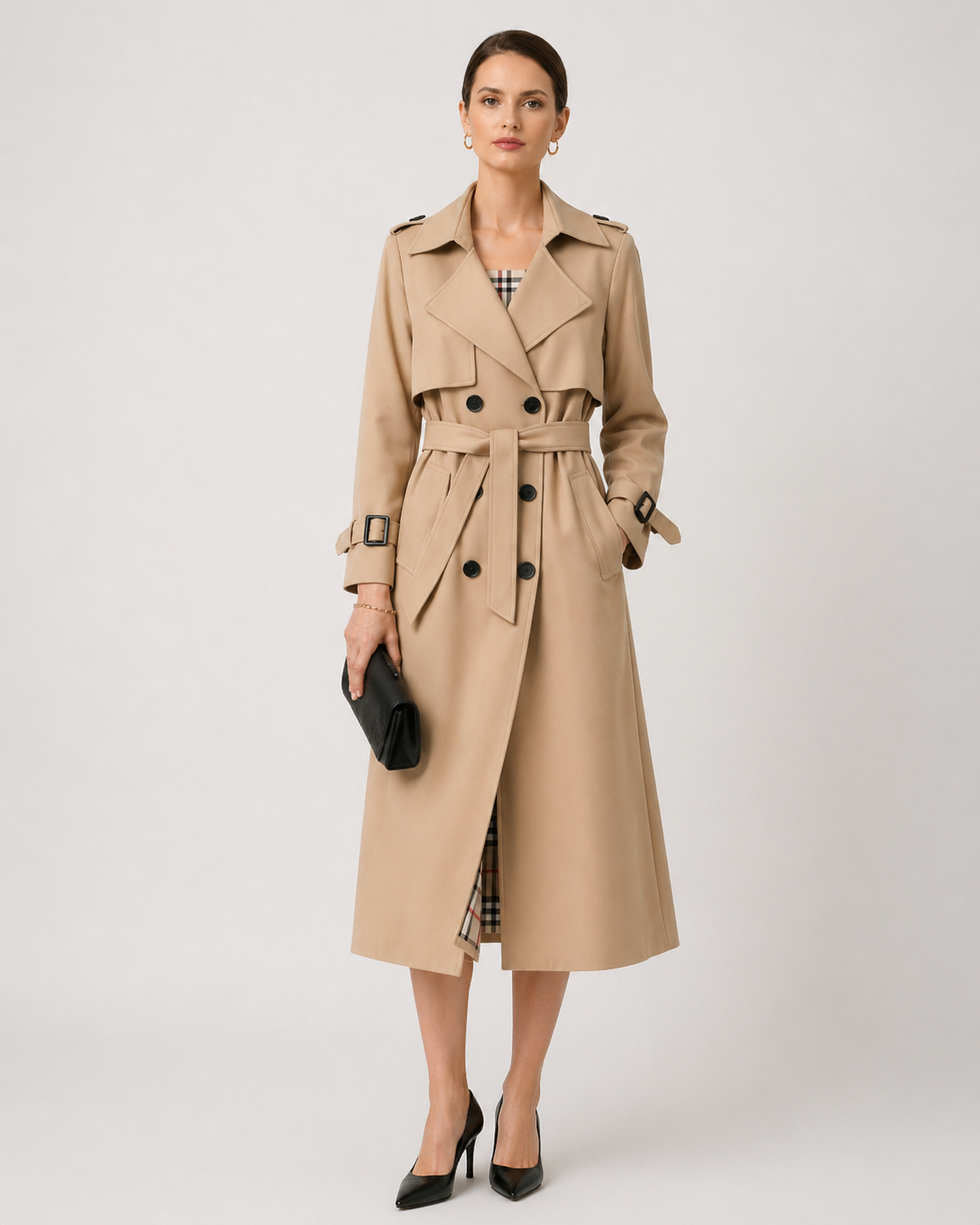 Women's Belted Tailored Long Trench Coat