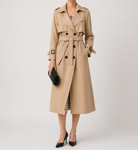 Women's Belted Tailored Long Trench Coat