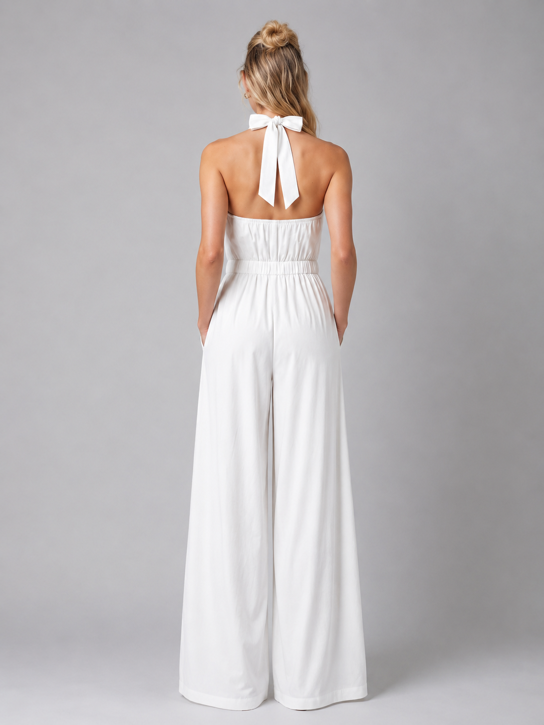 Women's Halter Neck Wide Leg Jumpsuit With Waistband