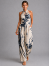 Women's Printed Halter Neck Wide Leg Jumpsuit With Pockets