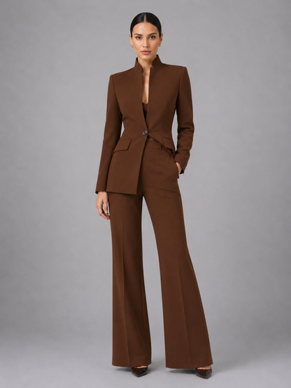 Women's Collarless Blazer and Wide Leg Trousers Suit Set