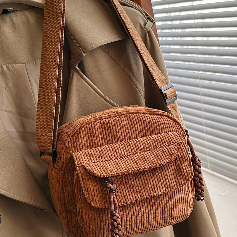 Textured Crossbody Bag With Front Zip Pocket