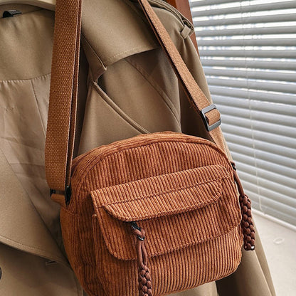 Textured Crossbody Bag With Front Zip Pocket