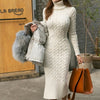 Cable Knit Roll Neck Fitted Midi Dress