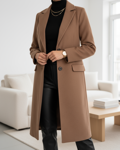 Women's Single Breasted Notched Lapel Longline Coat