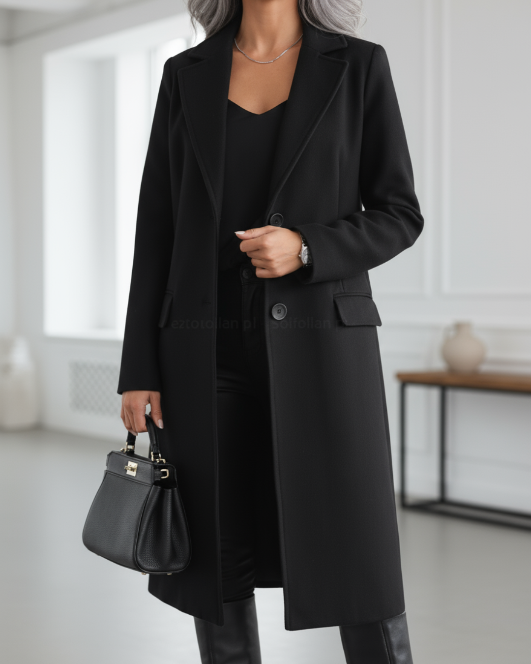 Women's Single Breasted Notched Lapel Longline Coat