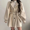 Women's Oversized Belted Trench Coat with Puff Sleeves