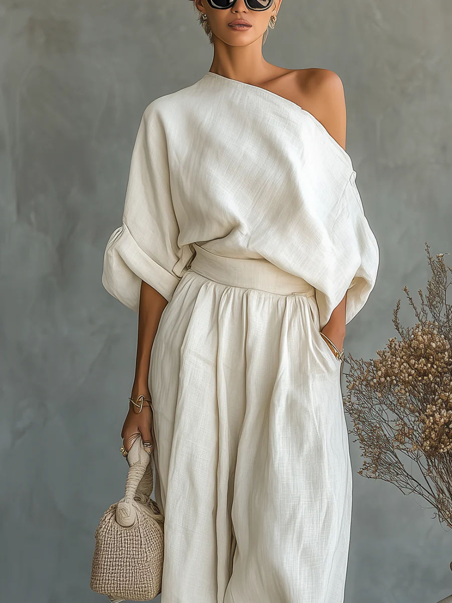 Off Shoulder Two-Piece Set With Tapered Trousers