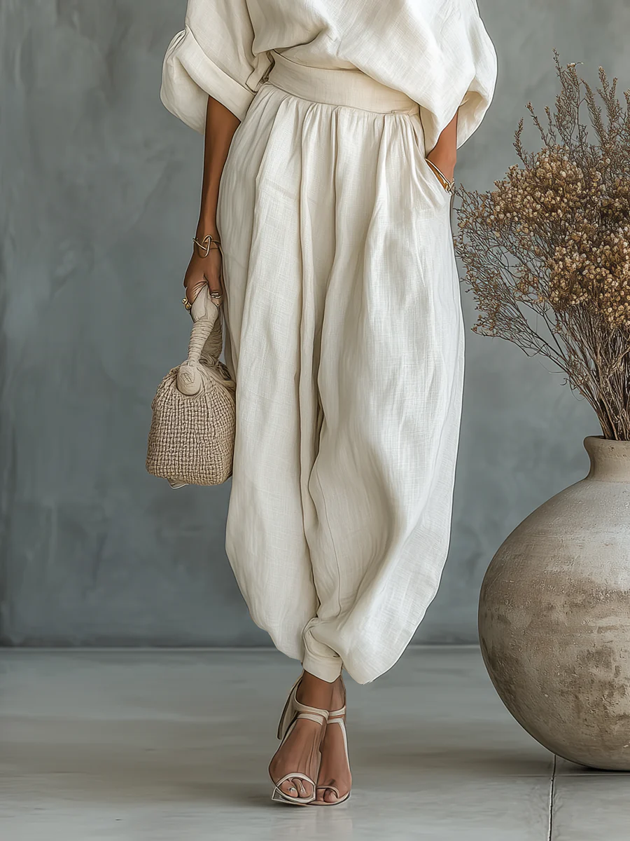 Off Shoulder Two-Piece Set With Tapered Trousers