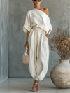 Off Shoulder Two-Piece Set With Tapered Trousers
