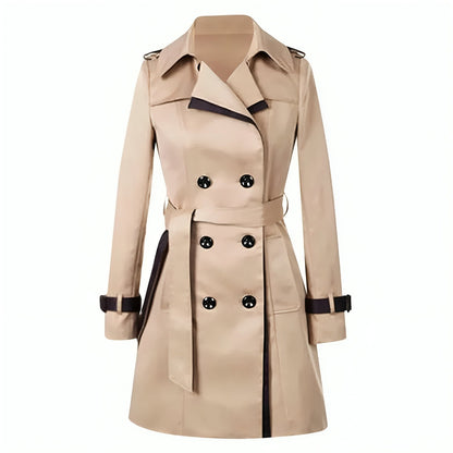 Women's Double Breasted Belted Contrast Trim Trench Coat