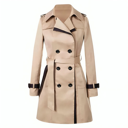 Women's Double Breasted Belted Contrast Trim Trench Coat