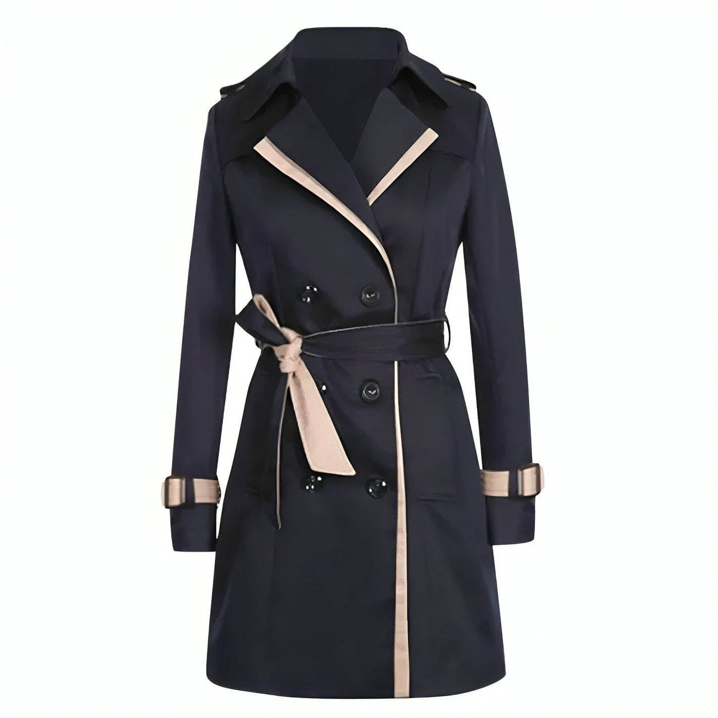 Women's Double Breasted Belted Contrast Trim Trench Coat