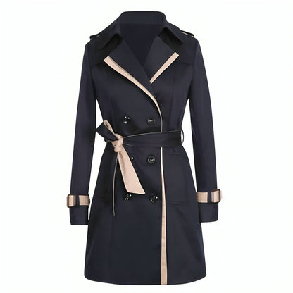 Women's Double Breasted Belted Contrast Trim Trench Coat
