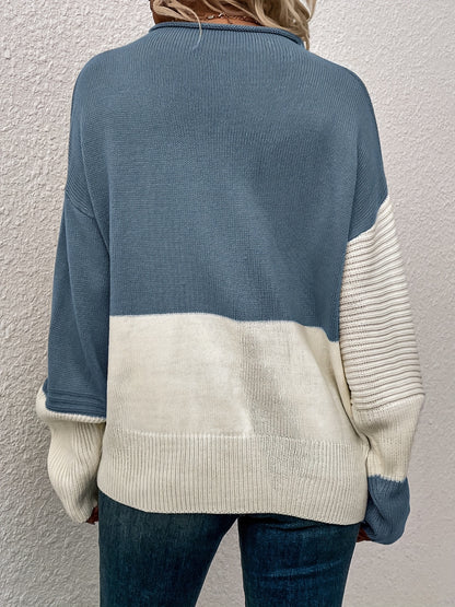 Women's Colour Block Turtleneck Knit Jumper