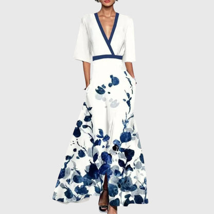 Floral Wrap V Neck Maxi Dress