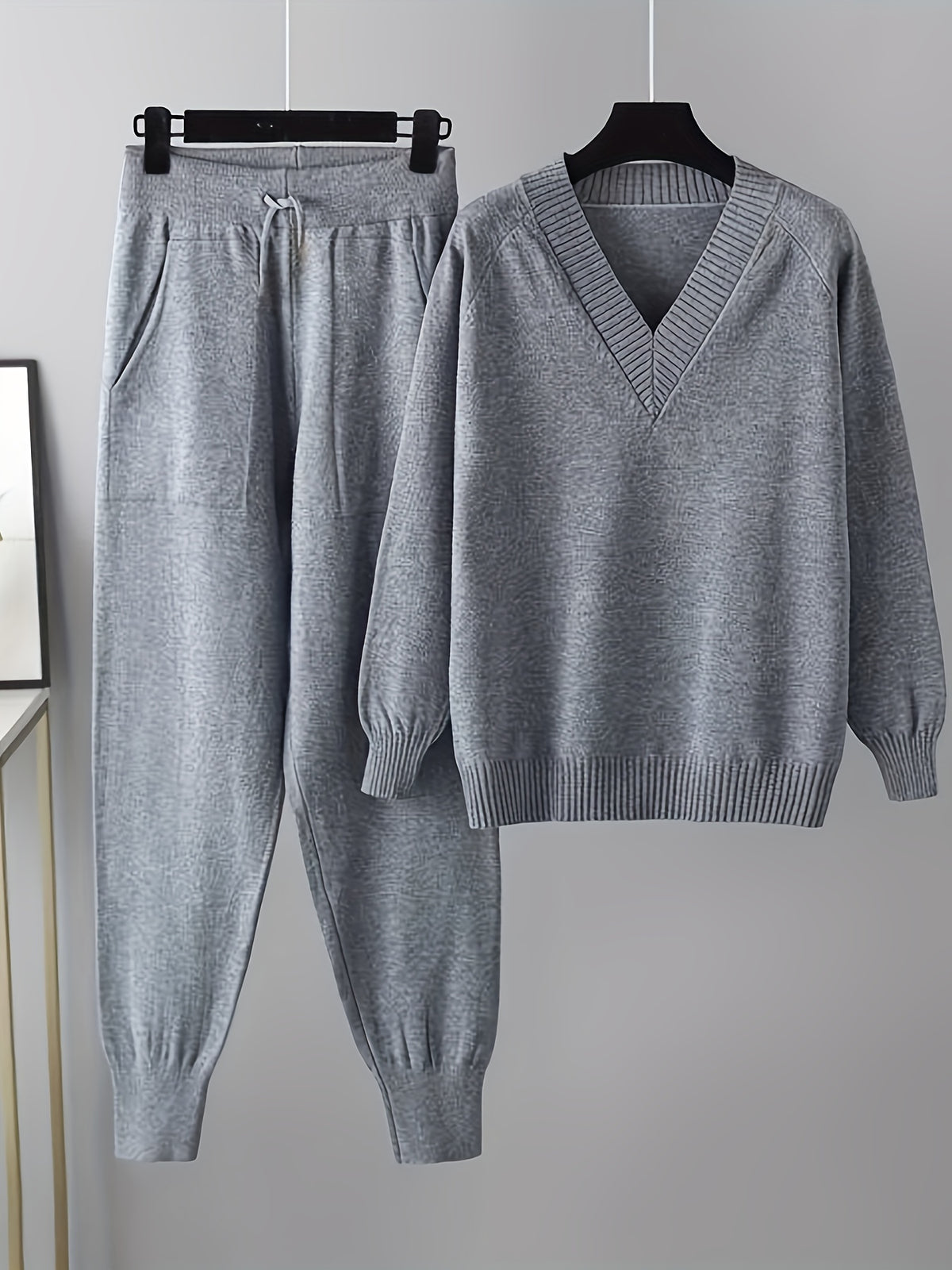 Women's V-Neck Knit Jumper and Jogger Set