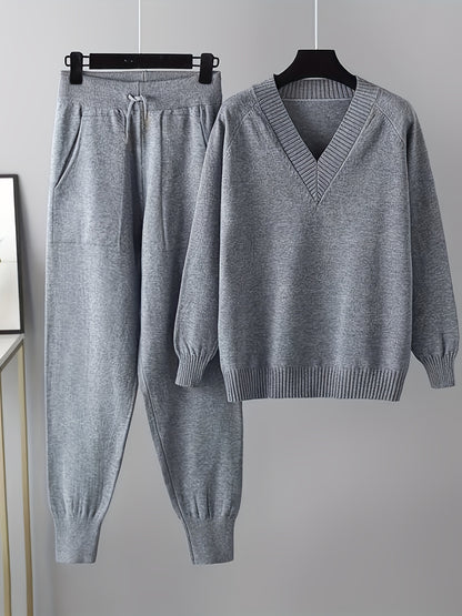 Women's V-Neck Knit Jumper and Jogger Set