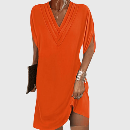 V Neck Dress with Draped Silhouette and Sleeve Cut Outs