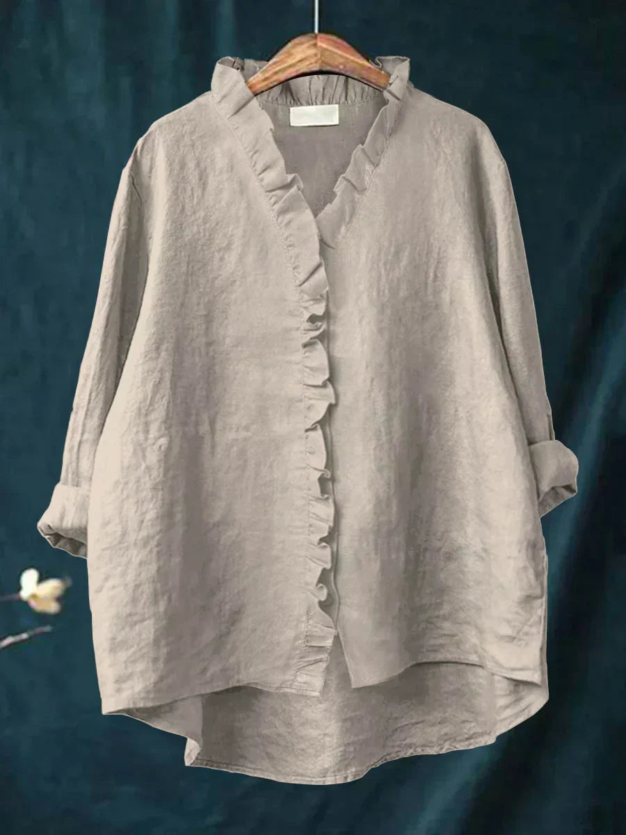 Ruffle V Neck Casual Blouse