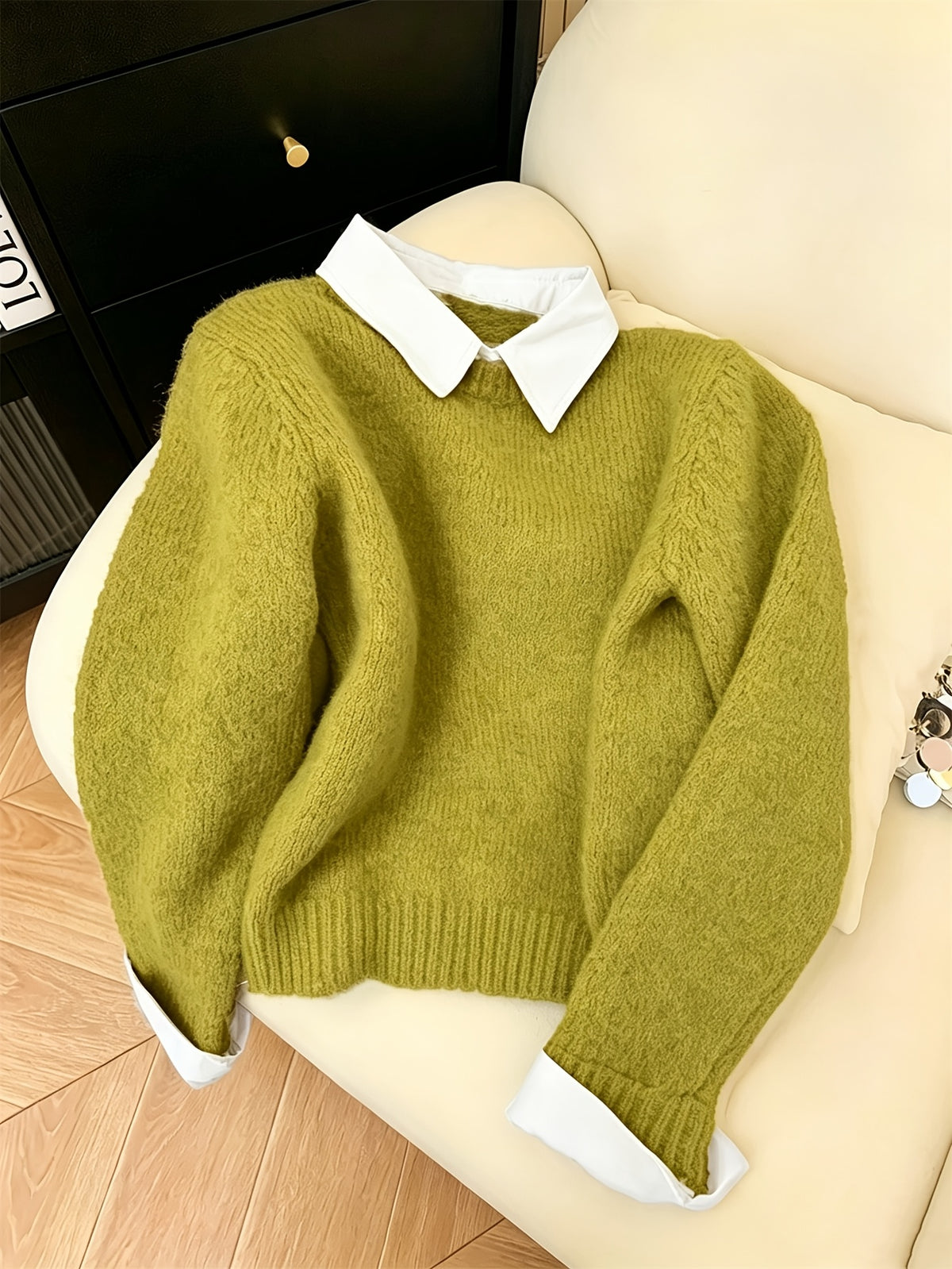 Women's Faux Two-Piece Polo Collar Knit Jumper