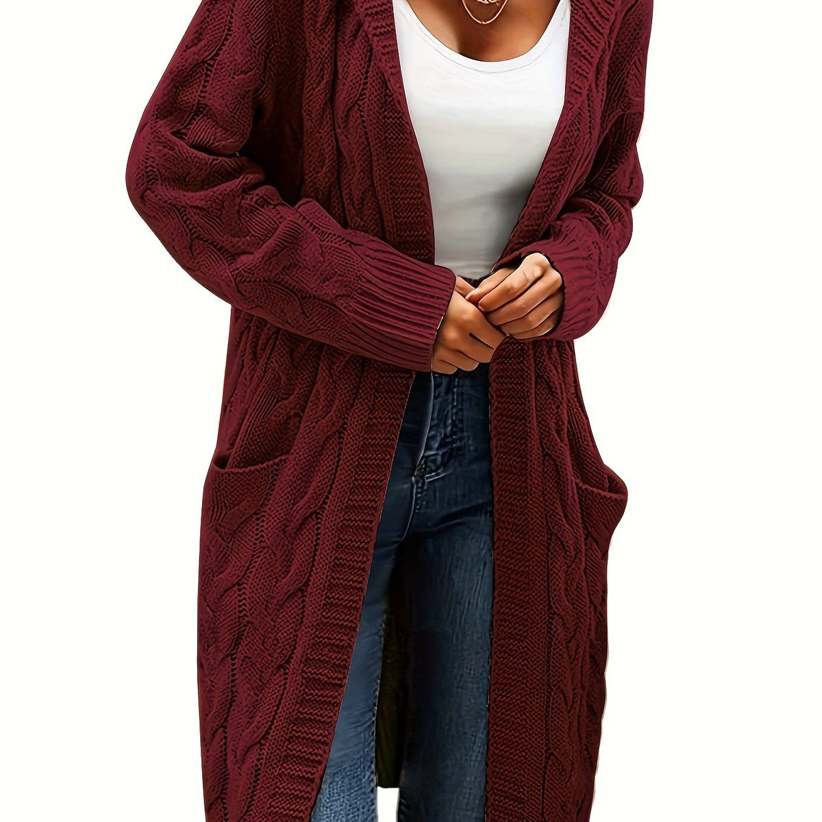 Women's Longline Cable Knit Cardigan