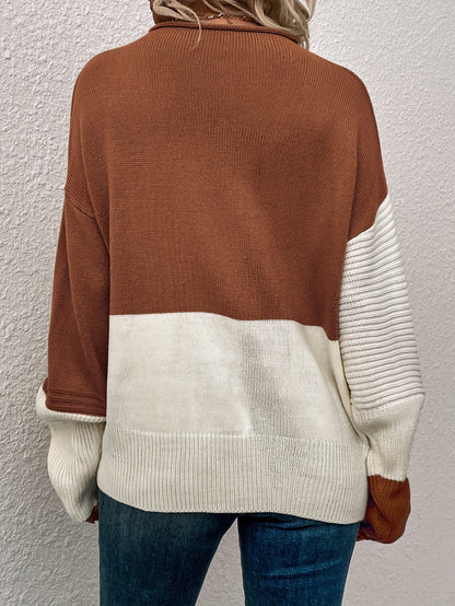 Women's Colour Block Turtleneck Knit Jumper